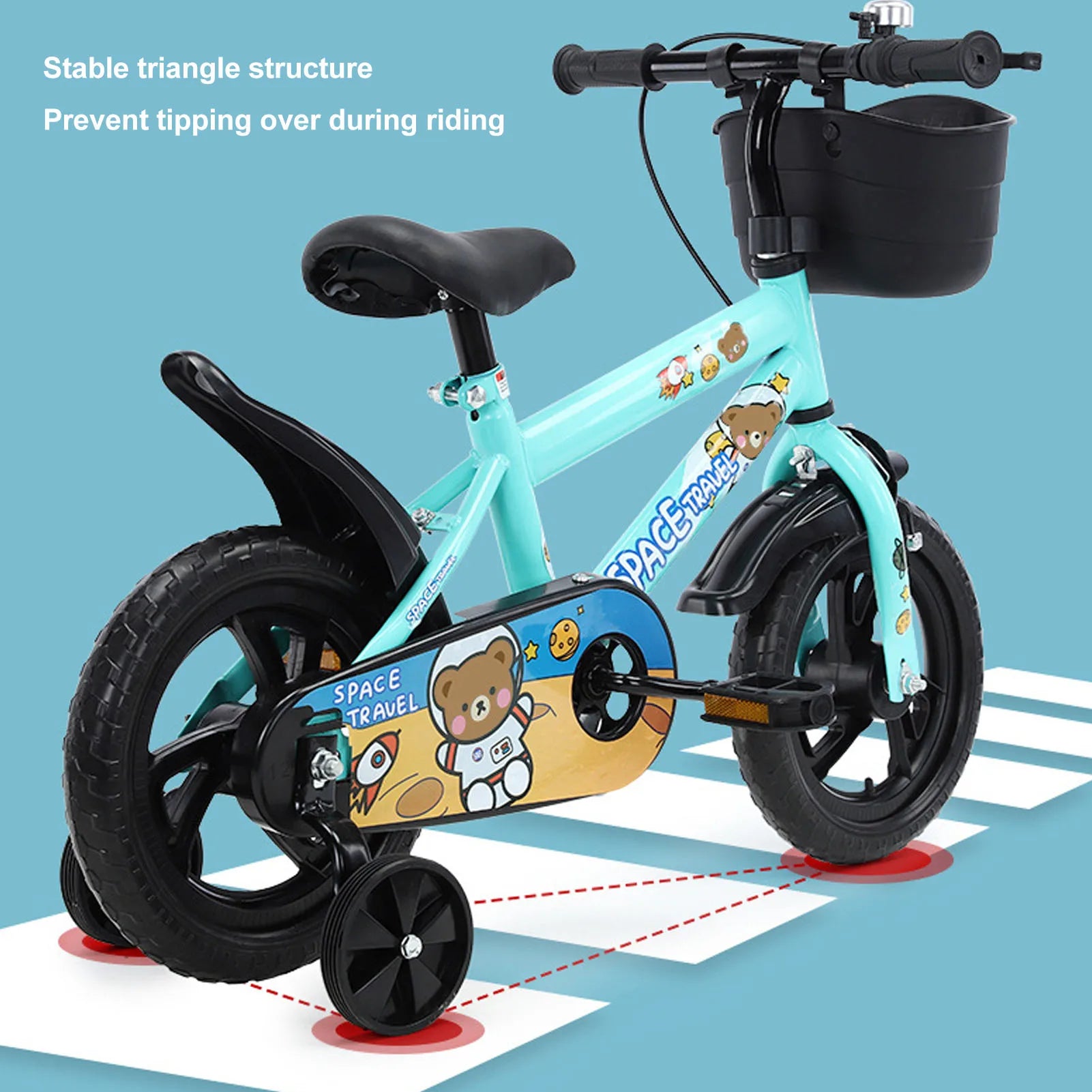 12-Inch Kids Bike with Training Wheels — High-Carbon Steel Frame, Stable Ride for Ages 2–6 (Green)