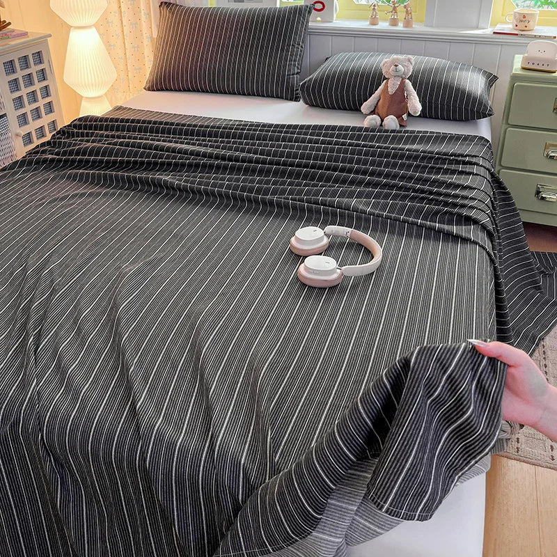 Striped Crinkle Puff Cloud-Feel Flat Sheet – Soft Breathable 100% Polyester Bedding