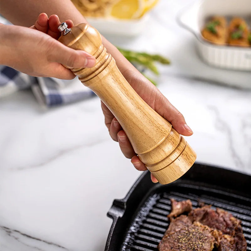 Solid Wood Salt & Pepper Mills - Refillable Spice Grinder with Adjustable Ceramic Core - 5, 8, 10 in (12.7, 20.3, 25.4 cm)