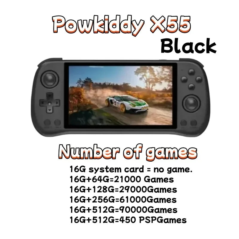 X55 5.5-Inch (14 cm) Handheld Game Console — RK3566 Open-Source Linux, 4000mAh, 1280×720 OLED, HDMI TV Out, Up to 512GB, Retro PSP/N64/PS Emulation