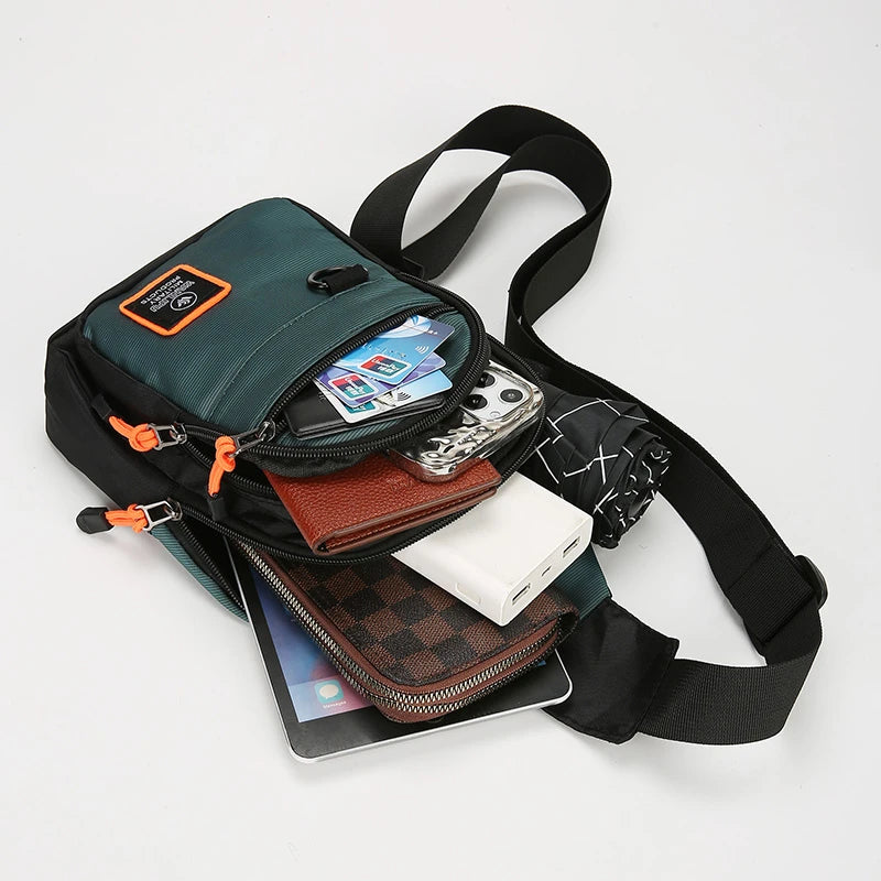 Men's Casual Nylon Chest Sling Bag - Small Crossbody Phone Pouch for Running, Cycling & Travel (Fits up to 7.9-inch Tablet)