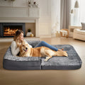 Human-Size Giant Dog Bed 180cm (70.9in) Foldable Orthopedic Plush Pet Bed with Removable Cover & Bolster