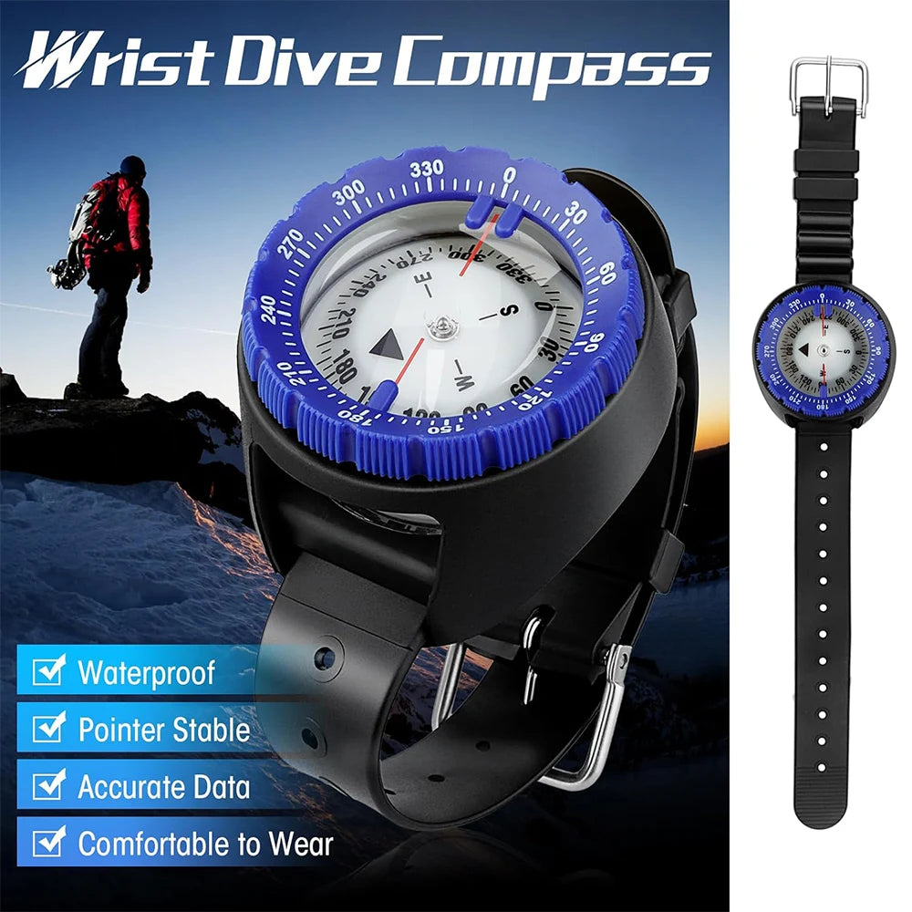 Underwater Diving Compass 50m Waterproof Wrist Compass Luminous for Scuba, Snorkeling & Swimming