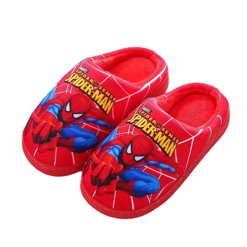 Kids Superhero Cartoon Cotton Slippers — Plush-Lined Indoor Winter Anti-Slip Slippers for Boys & Girls (15–21.5 cm / 5.9–8.5 in)