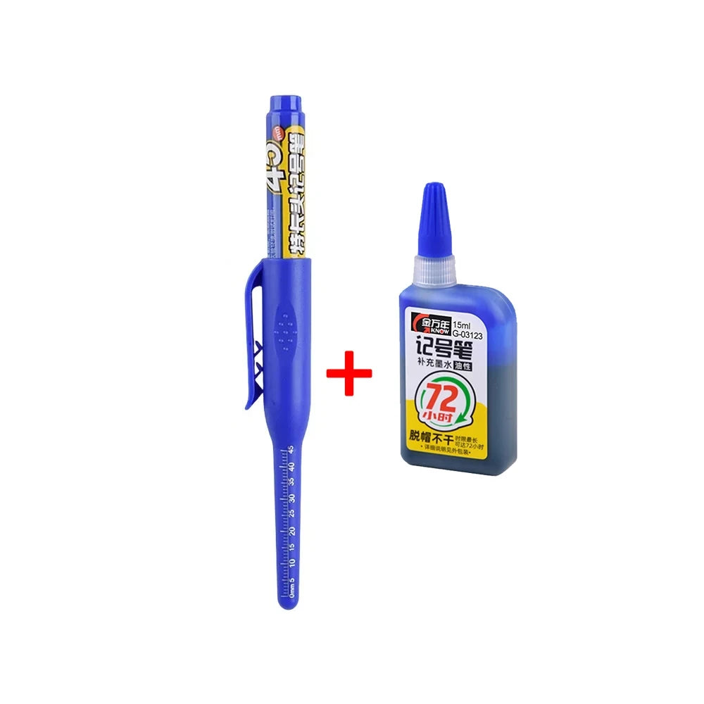 Waterproof Carpenter & Tile Marker Pen 45mm Long Nib — Deep-Hole Woodworking Marker, Black Blue Red (1–6 Pack)
