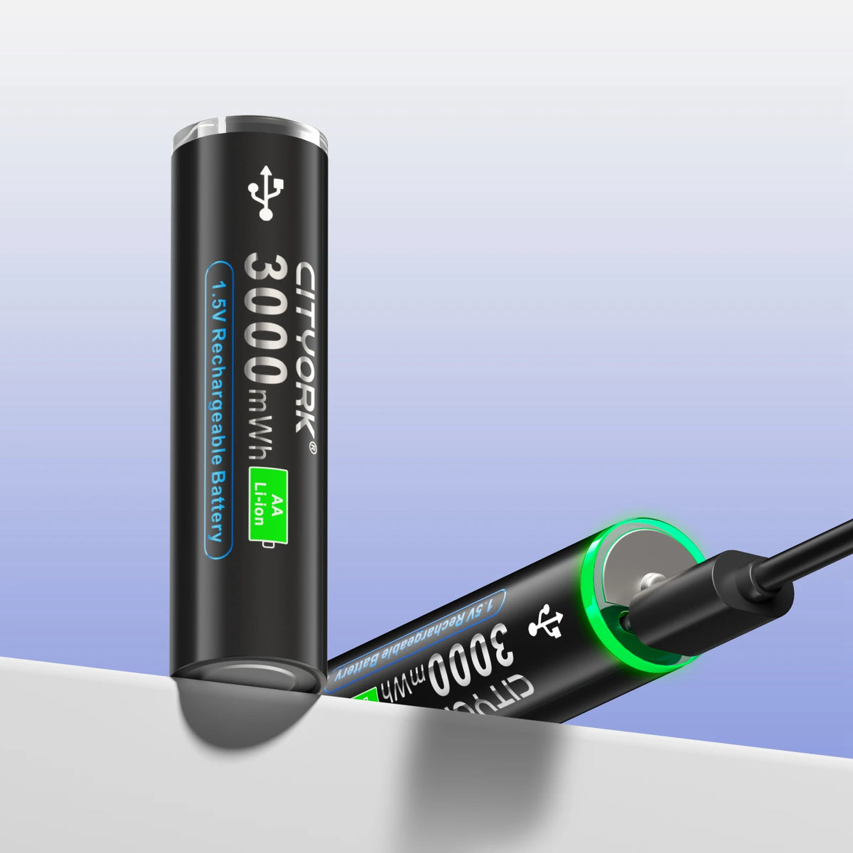 1.5V AA Rechargeable Li‑Ion Battery 3000mWh (3.0Wh) with Micro USB Fast Charging - For Remotes, Keyboards, Toys & Wireless Devices