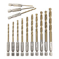 13-Piece Titanium-Plated Hexagonal Shank Twist Drill Bit Set 1.5–6.5 mm (0.06–0.26 in) for Electric Drill, Driver & Air Screwdriver
