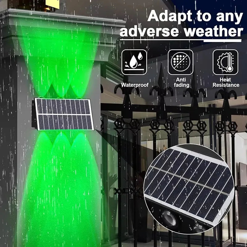 Solar Up and Down Wall Light 4/6/8-LED Waterproof Outdoor LED Wall Washer for Fence Yard Porch Walkway