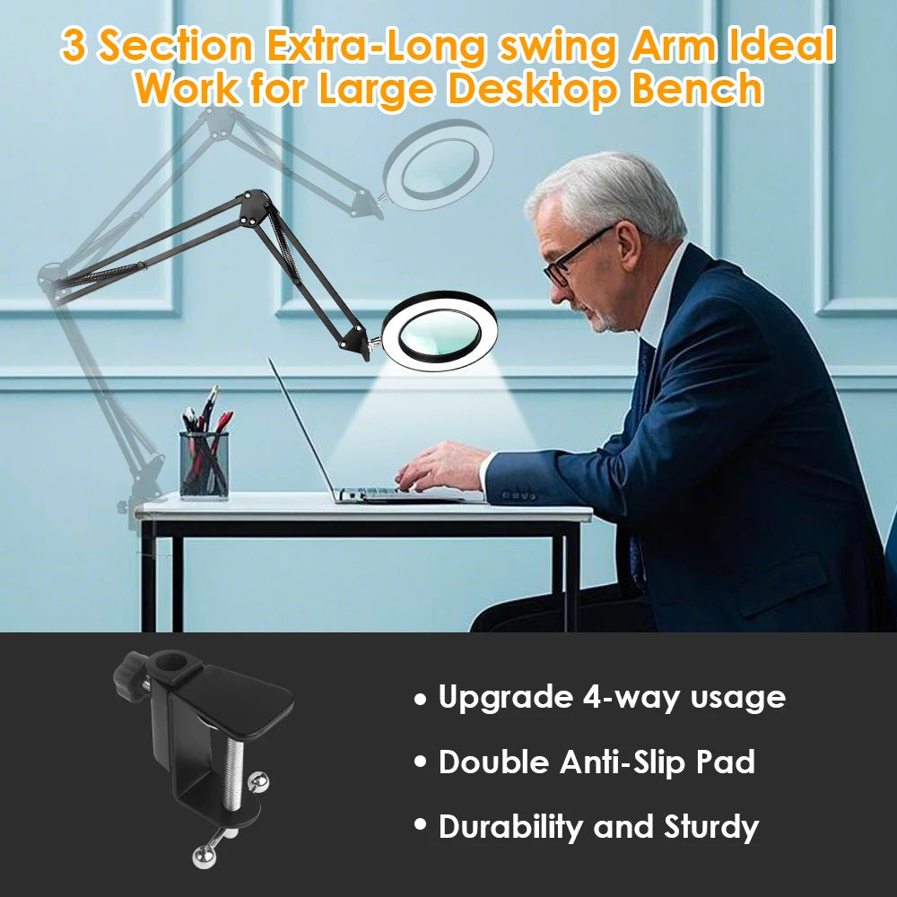 Triple-Fold Magnifier 8x/10x Illuminated USB Magnifying Glass with 3-Color LED for Soldering, Electronics Repair & Skincare