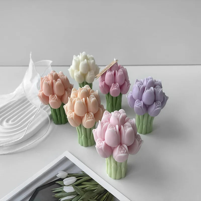 3D Tulip Bouquet Silicone Mold for Candles, Soap, Resin & Cake Decorating – Lavender Flower DIY Craft Mold