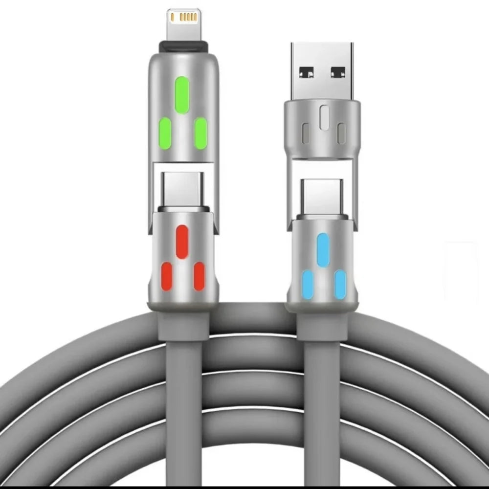 4-in-1 240W USB-C PD Fast Charging Cable — Silicone Power Cord, Type-C to USB-A, Compatible with iPhone Samsung Xiaomi