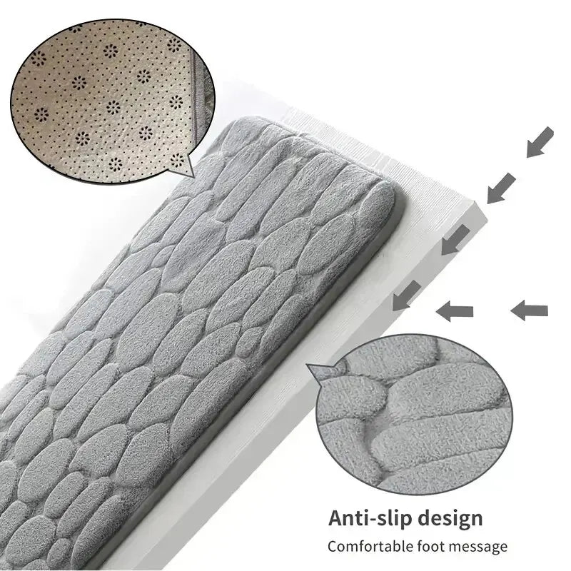 Embossed Memory Foam Bath Rug – Anti-Slip Microfiber Pebble Floor Mat, 1-Pack