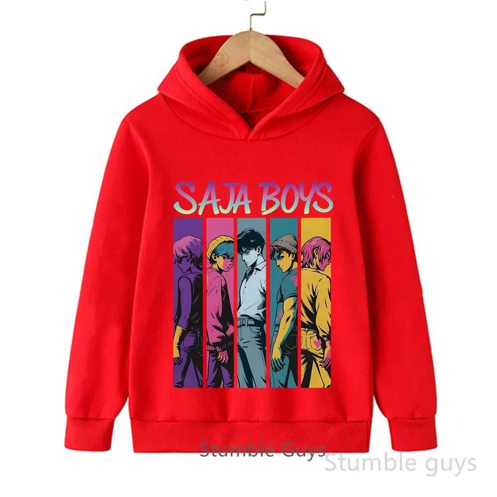 Kids Anime Demon Hunters Hoodie - K-Pop Style Warm Casual Sweatshirt for Boys & Girls