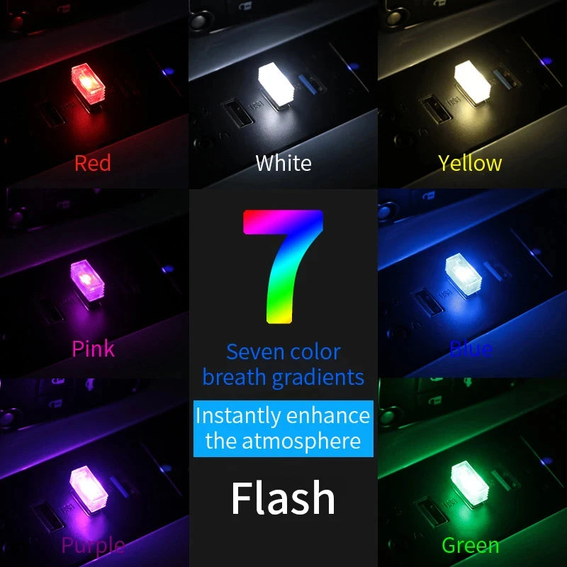 Mini USB LED Car Ambient Light - Colorful Interior Atmosphere Lamp with Emergency Mode