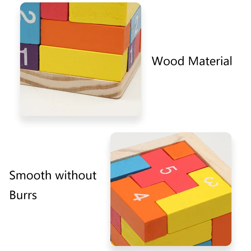 Colorful Wooden Luban Lock Cube 3D Puzzle - Classic Interlocking Brain Teaser for Kids & Adults