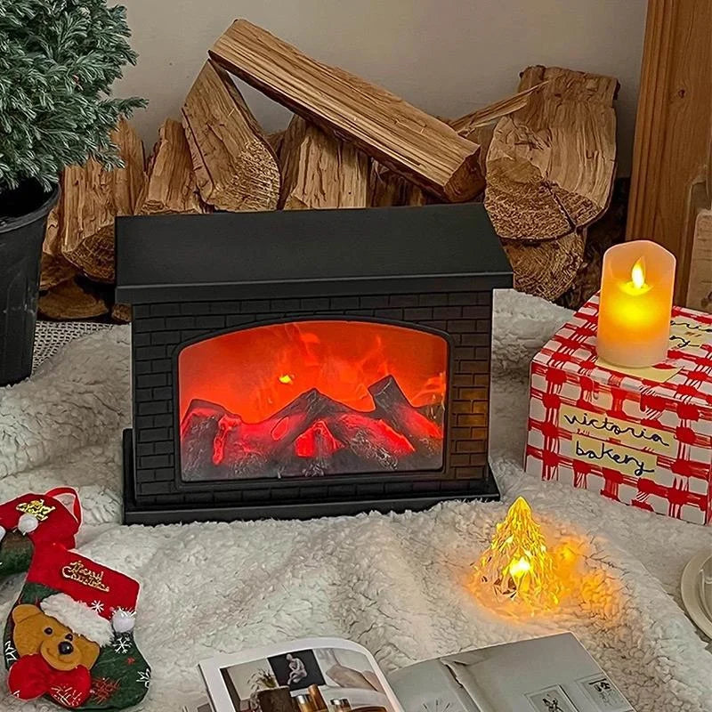 Flameless LED Fireplace Lantern Charcoal Table Lamp USB or Battery Powered Cozy Flame Light for Home Holiday Party Decor