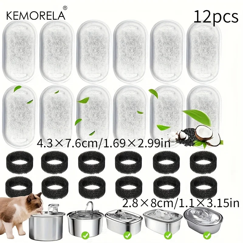 12/15-Pack Cat Water Fountain Activated Carbon Sponge Filters for Stainless Steel Pet Water Dispenser