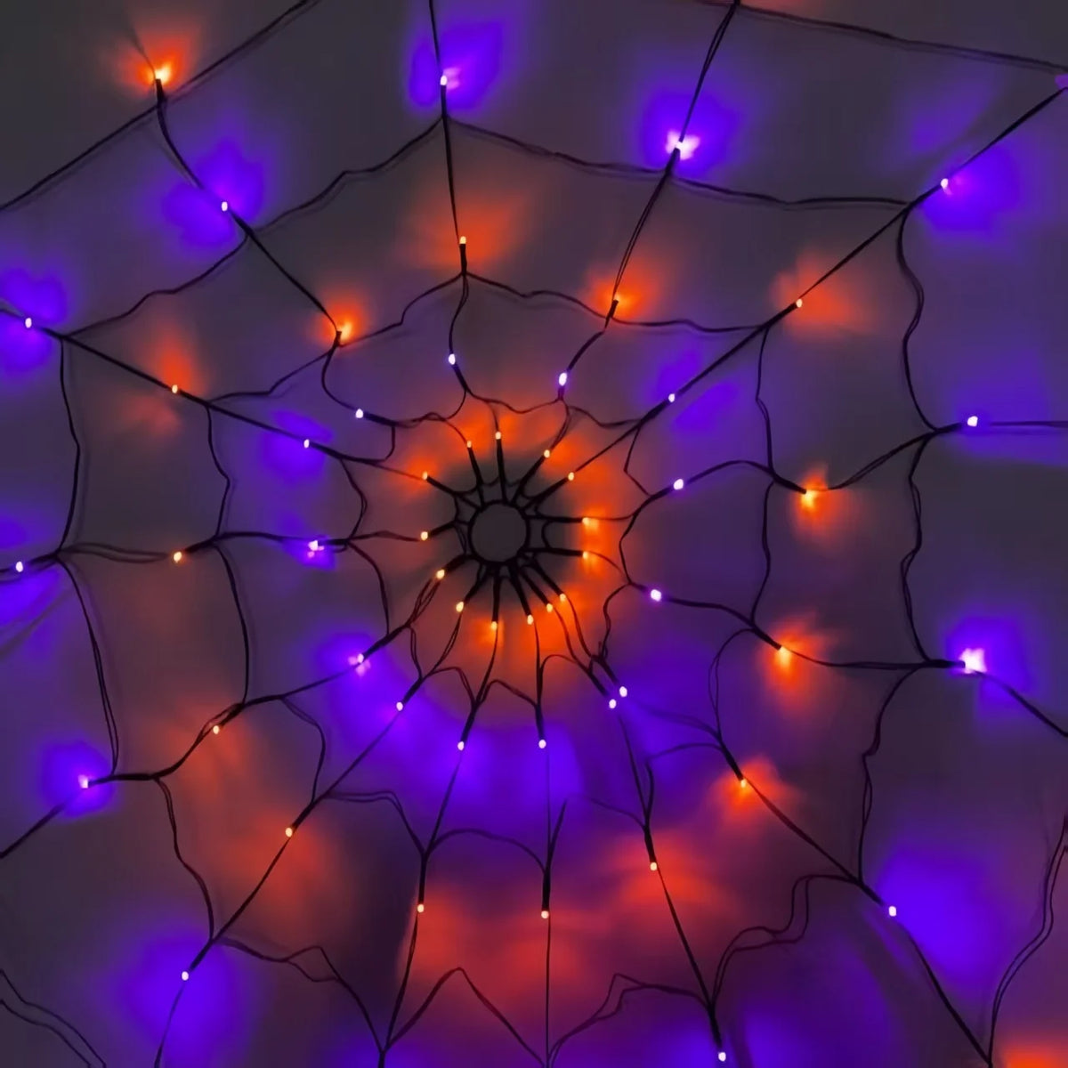 Giant LED Spider Web String Lights with Plush Spider – Luminous Halloween Window & Haunted House Decor