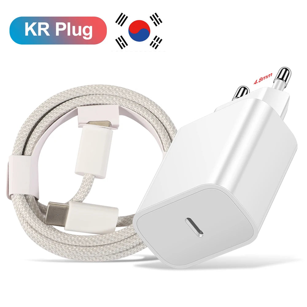 20W USB-C PD Fast Charger with USB-C Cable — 1-Port Wall Adapter for iPhone 15, Samsung S23 Ultra, Xiaomi Redmi Note 12
