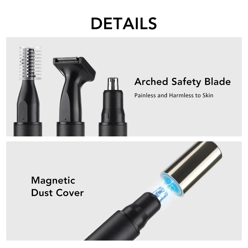 3-in-1 Rechargeable Nose, Ear, Eyebrow & Beard Trimmer with LED Display - USB Portable Hair Clipper for Men
