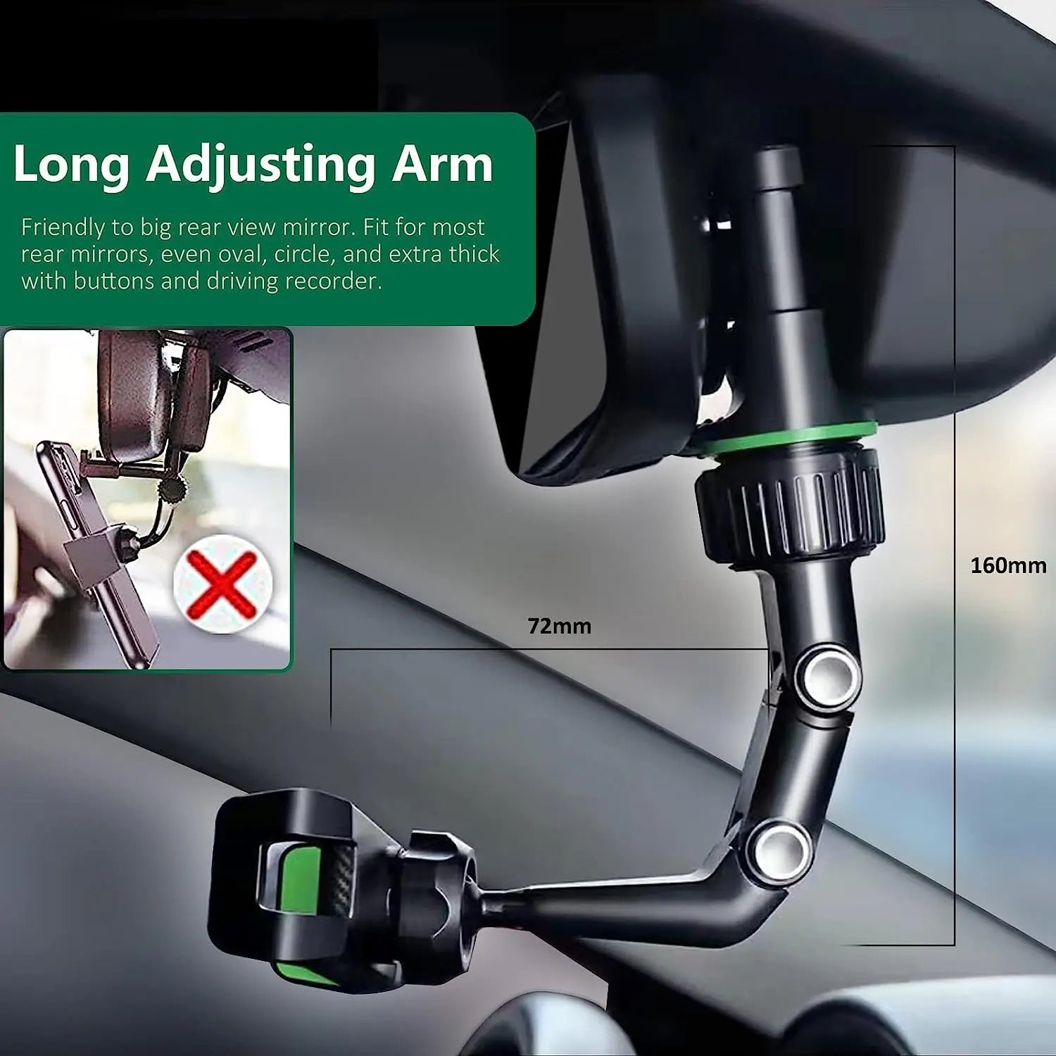 360° Rotating Rearview Mirror Phone Holder Retractable Car Phone Mount for All Vehicles