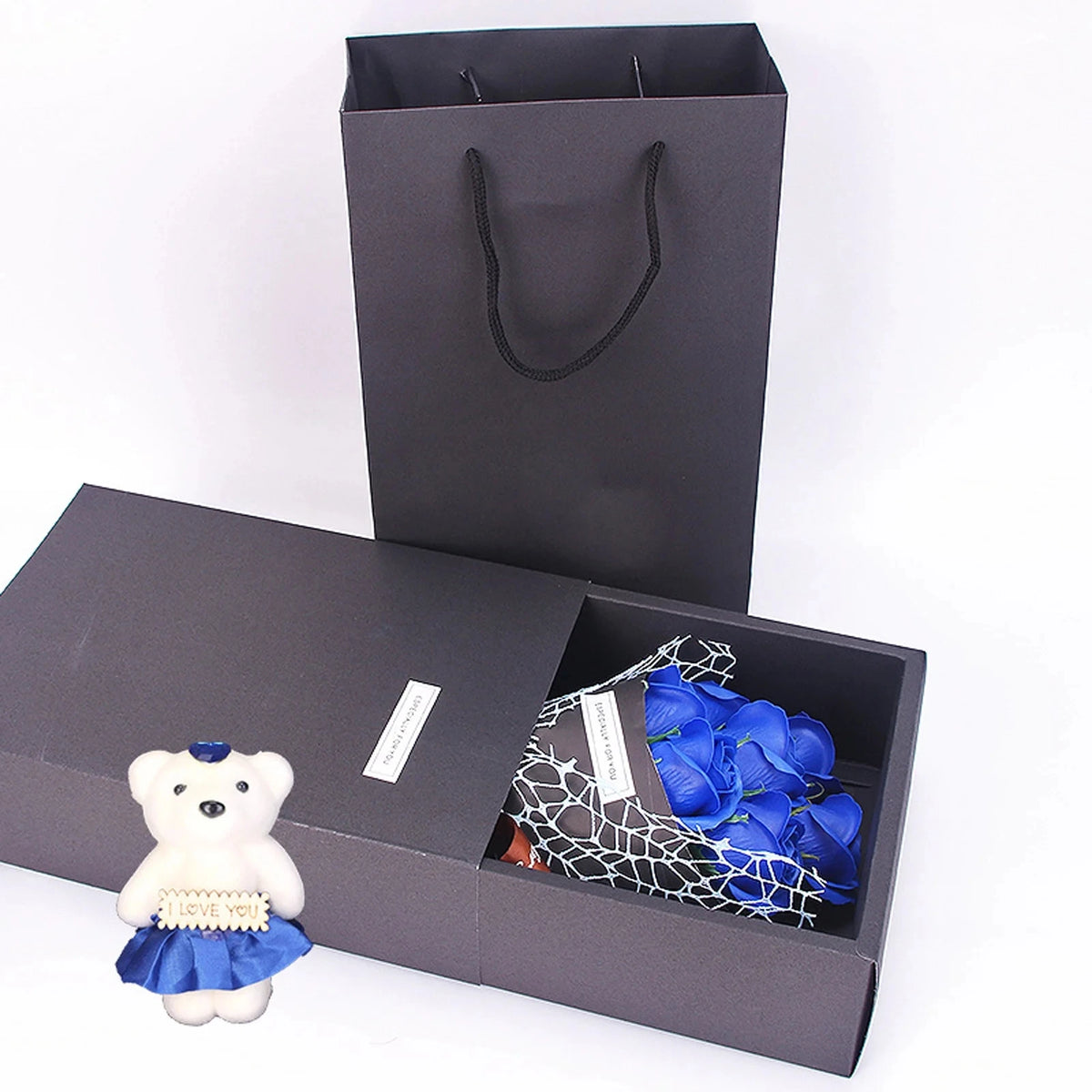 Valentine's Day 7-Piece Fragrant Soap Rose Bouquet in Gift Box - Artificial Roses for Romantic Gift & Home Decor