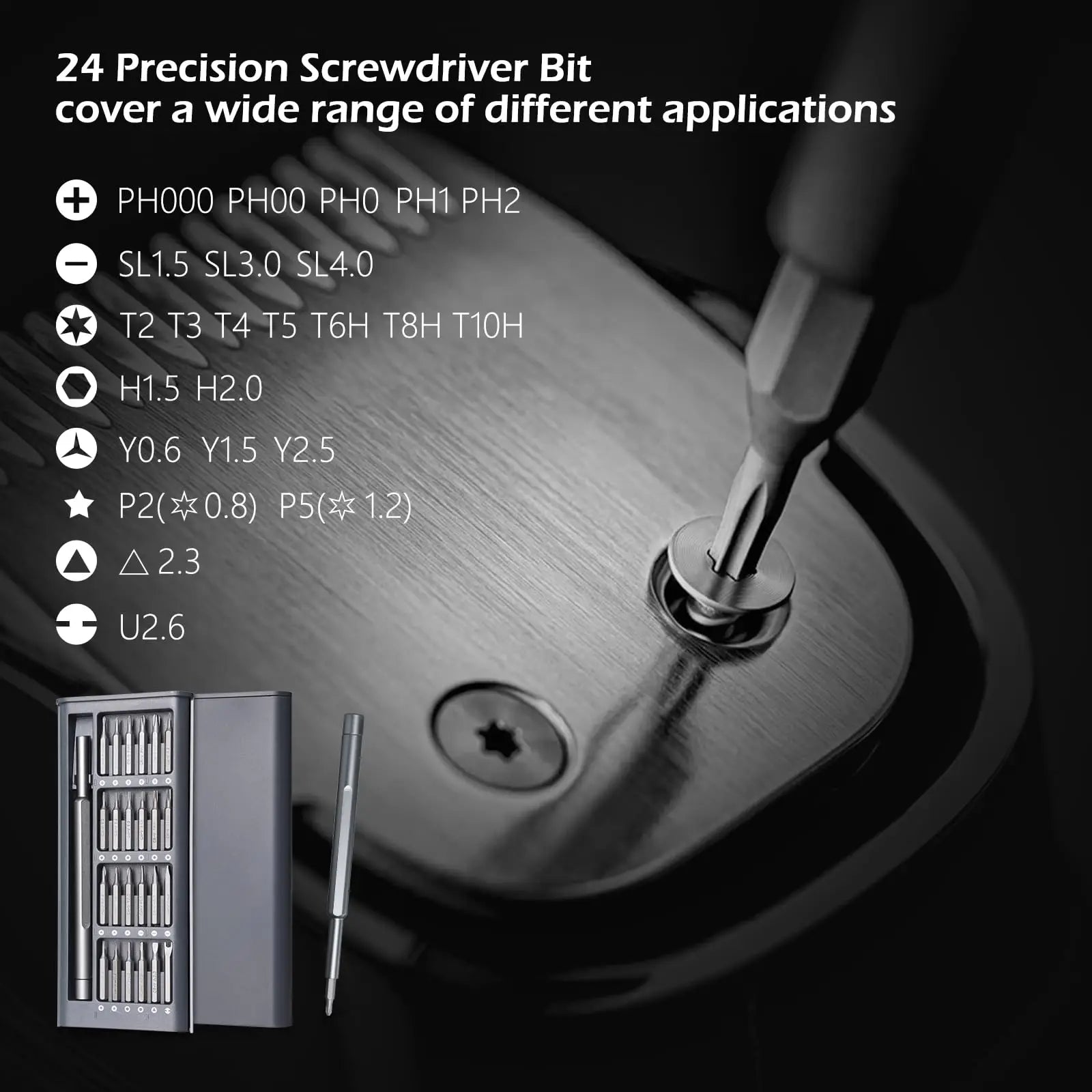 25-in-1 Precision Magnetic Screwdriver Kit - S2 Bits for iPhone, PC, Laptop, Watch, Camera, Glasses