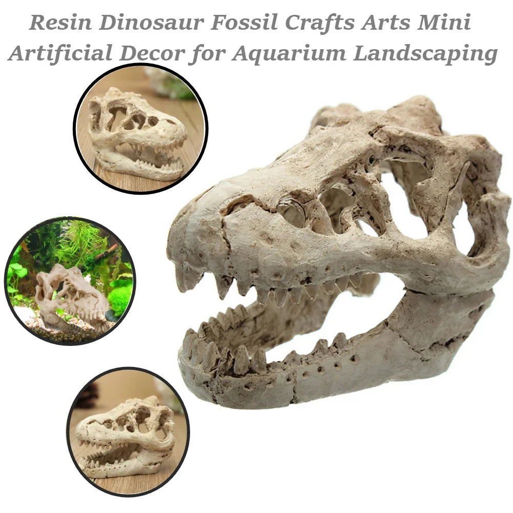Resin Mini Dinosaur Fossil & Crocodile Skull Aquarium Ornament 3.34 x 2.16 x 1.77 in (8.5 x 5.5 x 4.5 cm)