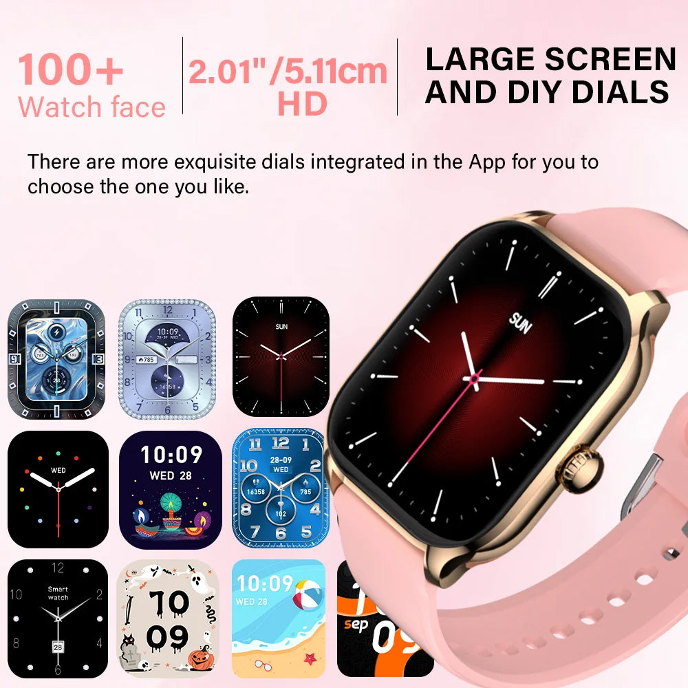 2.01-Inch HD Smart Watch for Men & Women, Bluetooth Calling Fitness Tracker — Heart Rate & SpO2 Monitor, Sleep Tracker, 19 Sports Modes, IP65