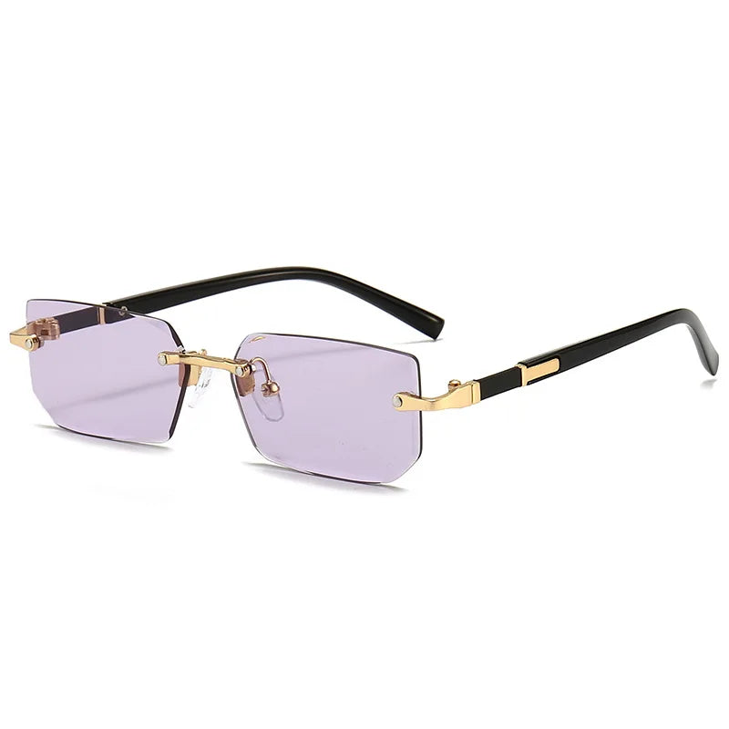 Rimless Rectangle Sunglasses for Women and Men - Small Square Mirrored Summer Travel Shades