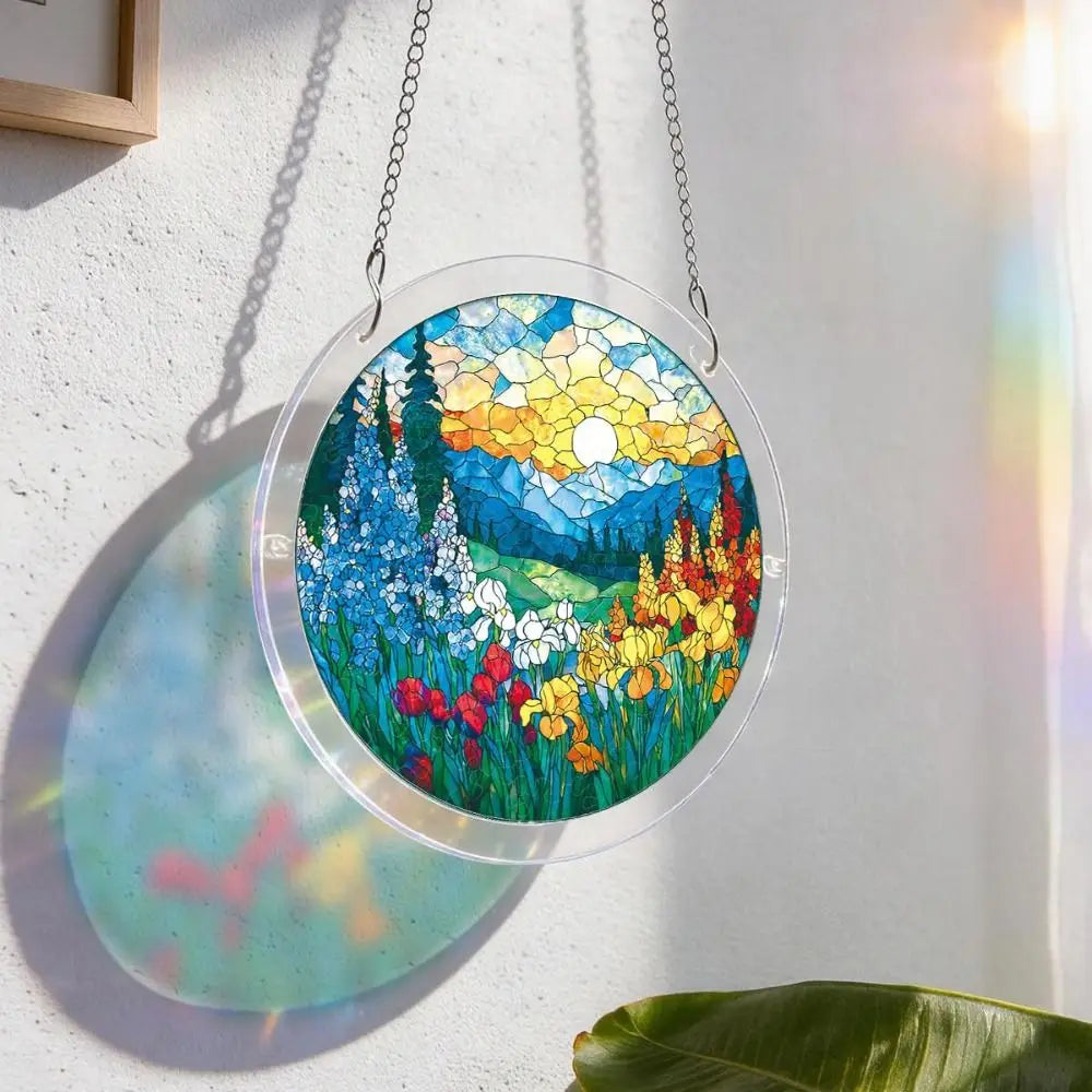83-Piece 7.4in (18.8cm) Round Acrylic Puzzle Sun Catcher - UV-Printed Window Hanging with Metal Chain