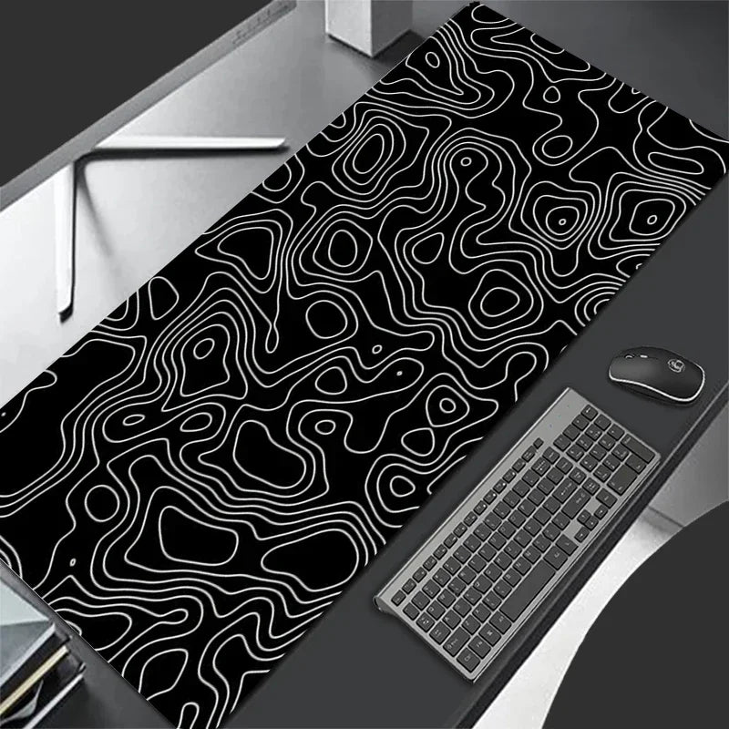 Black and White Topographic Map XXL Mouse Pad — Extra Large Gaming Desk Mat for Keyboard and Mouse