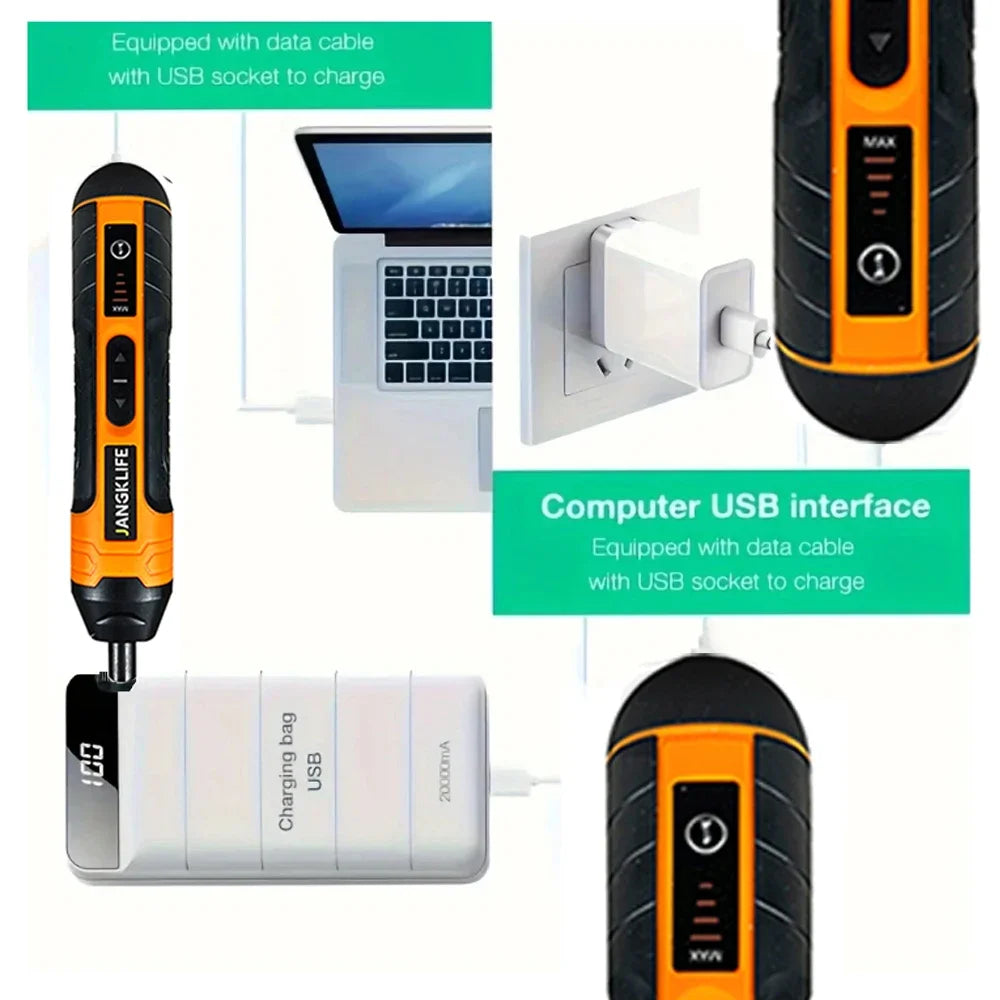 Cordless Electric Screwdriver 3.6V Rechargeable 1300mAh Mini Drill with 6.35mm (1/4") Chuck & Dual LED
