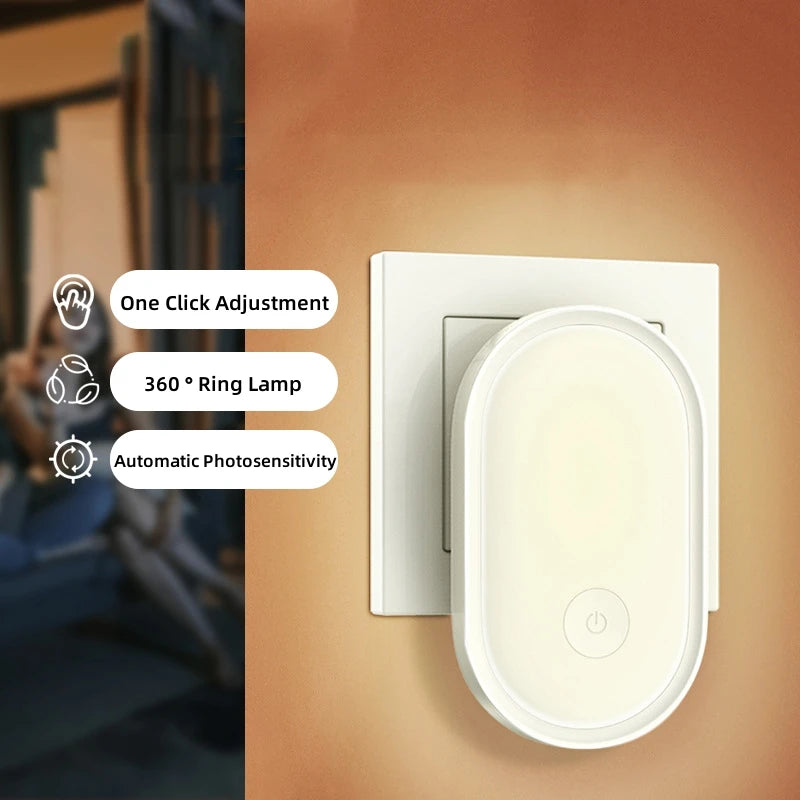 Plug-in LED Wall Night Light (EU Plug) - Dimmable Light Sensor, Energy-Saving Night Light for Bedroom, Hallway & Nursery