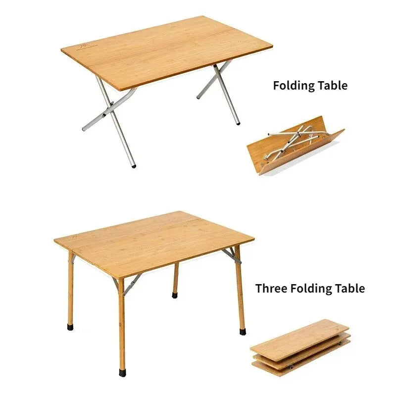 Bamboo Folding Camping Table 2- & 3-Fold Portable Picnic BBQ Table with Aluminum Frame