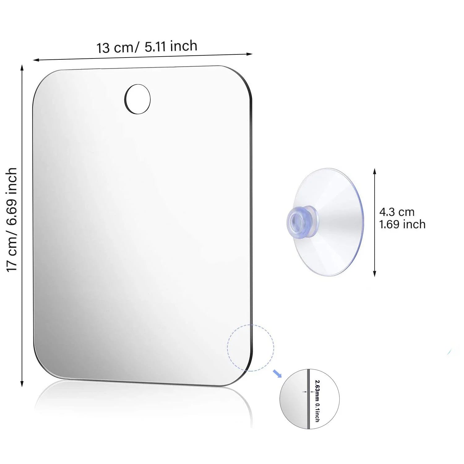Fogless Acrylic Shower Mirror 6-Inch (15 cm) – Portable Travel Shaving & Makeup Mirror, Self-Contained Bathroom Mirror