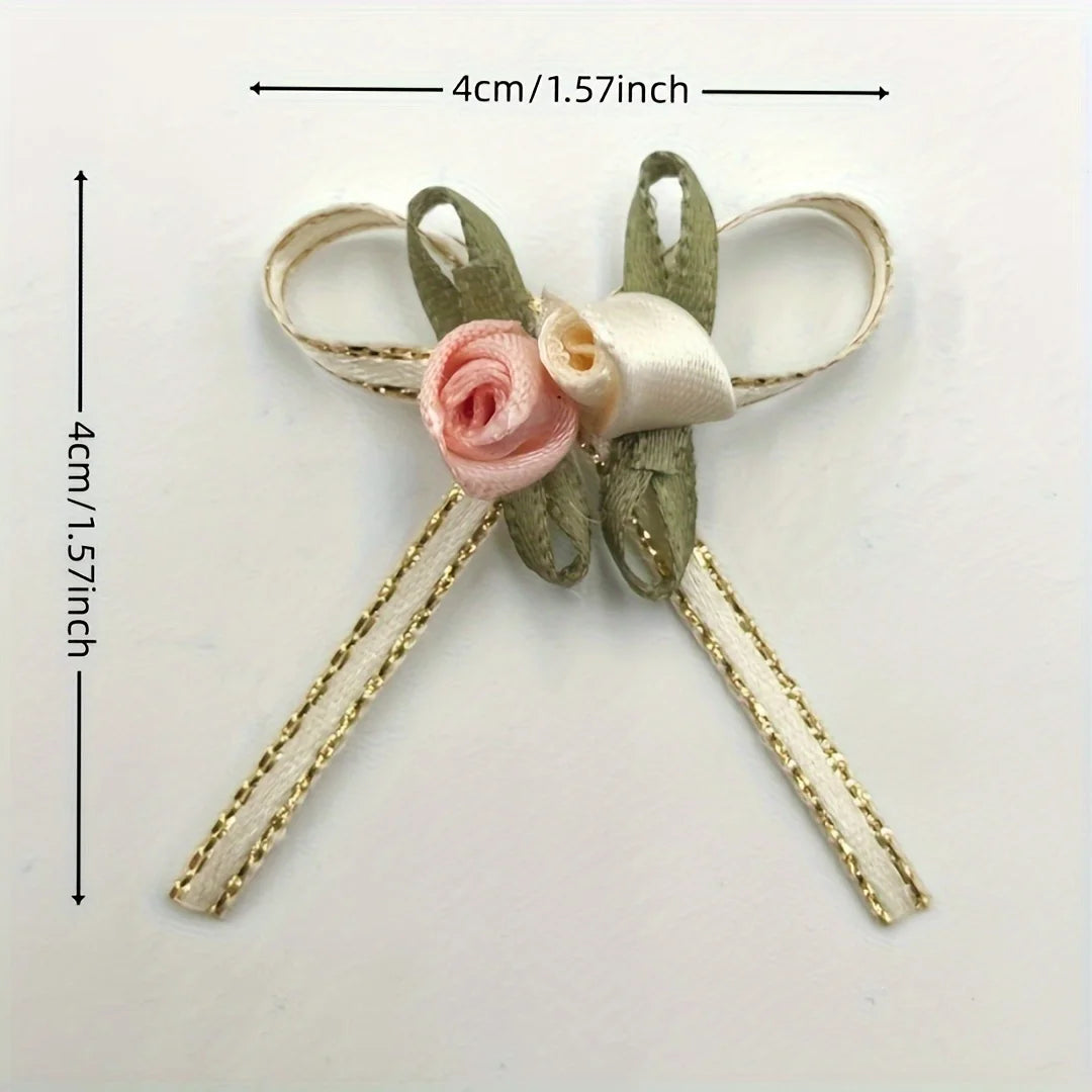 50-Pack Rose Ribbon Bows, Mixed Color Floral Accents for Gift Wrapping, Weddings & DIY Crafts