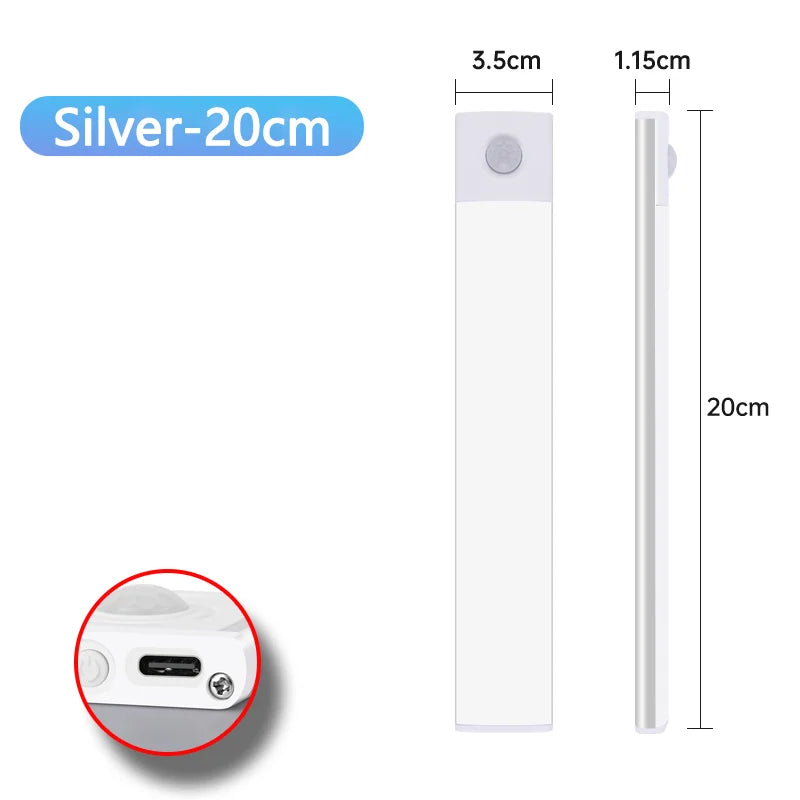 USB Rechargeable Motion Sensor LED Under-Cabinet Light – Wireless Night Lamp for Kitchen, Closet & Wardrobe (10–50 cm / 4–20 in)