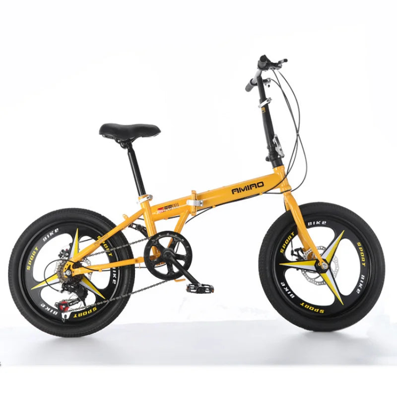 Adult 20-Inch (500mm) Foldable Bike – Portable Folding Bicycle with Front & Rear Disc Brakes, Multi-Speed Commuter Bike