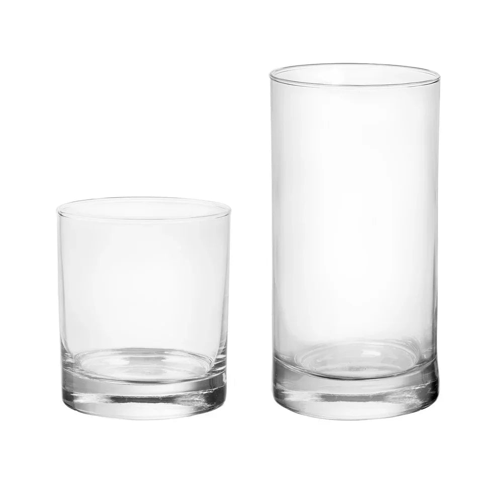 12-Piece Clear Drinkware Set — 6×16 oz (473 ml) Cooler & 6×11 oz (325 ml) Rocks Glasses, Durable Tableware for Juice, Water & Mixed Drinks