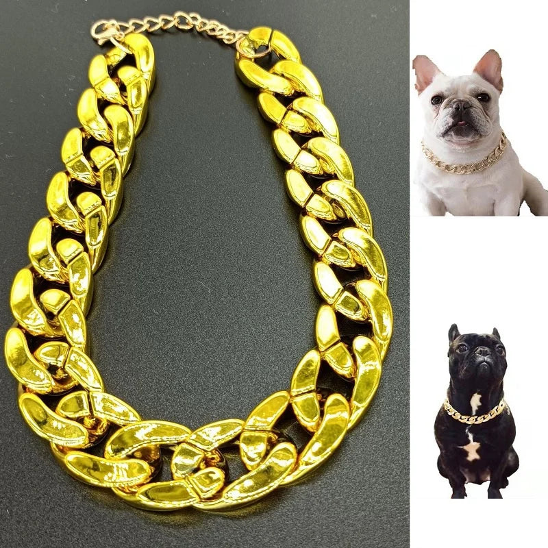 Gold Chain Dog Collar Necklace – Small & Medium Decorative Pet Collar Jewelry