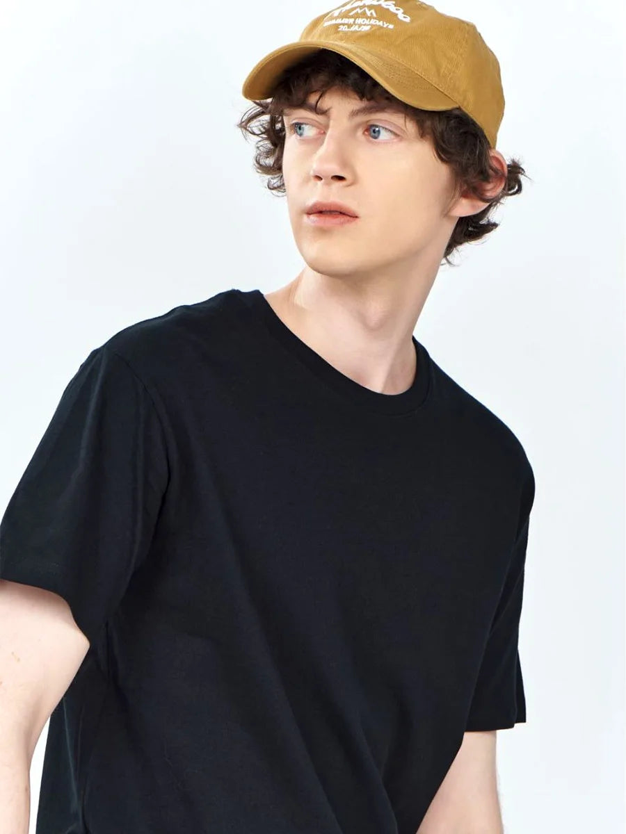 180g Cotton Men's Solid Short Sleeve T-Shirt – Breathable Summer Tee White/Black