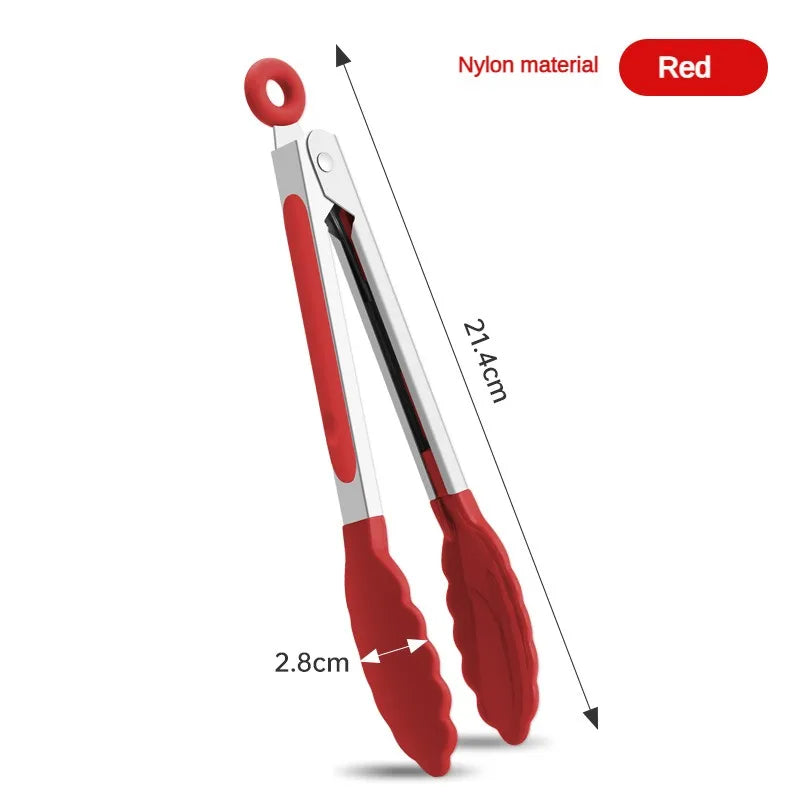 Heat-Resistant Nylon & 430 Stainless Steel Food Clip 7-Inch (18 cm) 1-Pack BBQ Bread Tongs