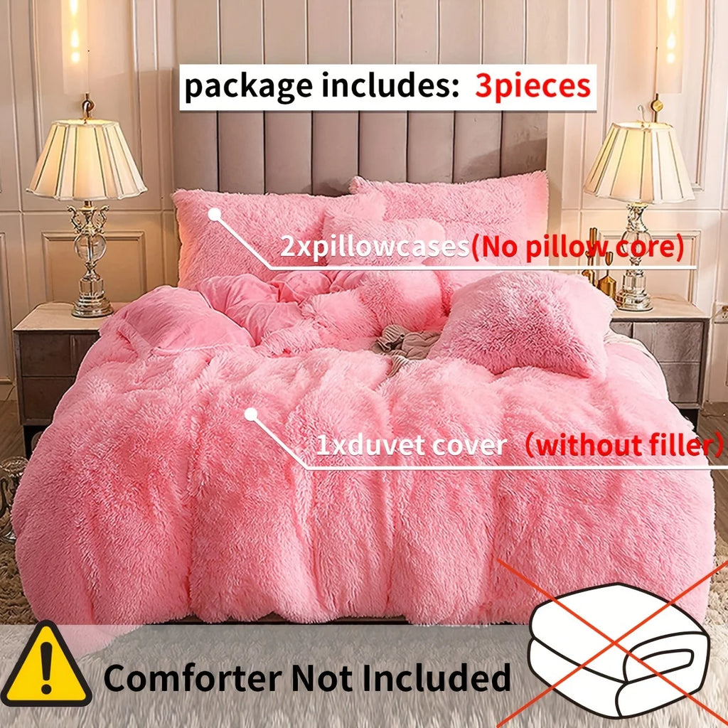 3-Piece Plush Faux Fur Duvet Cover Set - Soft Cozy Bedding, Multiple Sizes (1.0–2.0 m | 3.3–6.6 ft) for Bedroom, Guest Room, Dorm