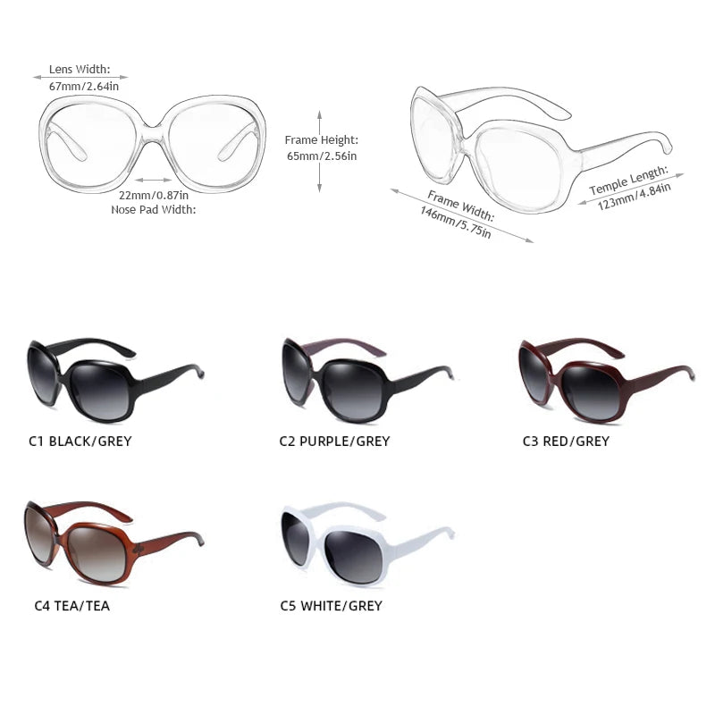 Polarized Oversized Round Sunglasses for Women - UV400 Gradient Lens, Large Plastic Frame