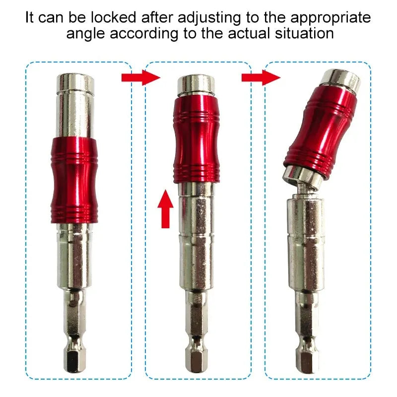 Red Curved Magnetic Hex Extension Bit Holder - Universal Drill and Screwdriver Adapter
