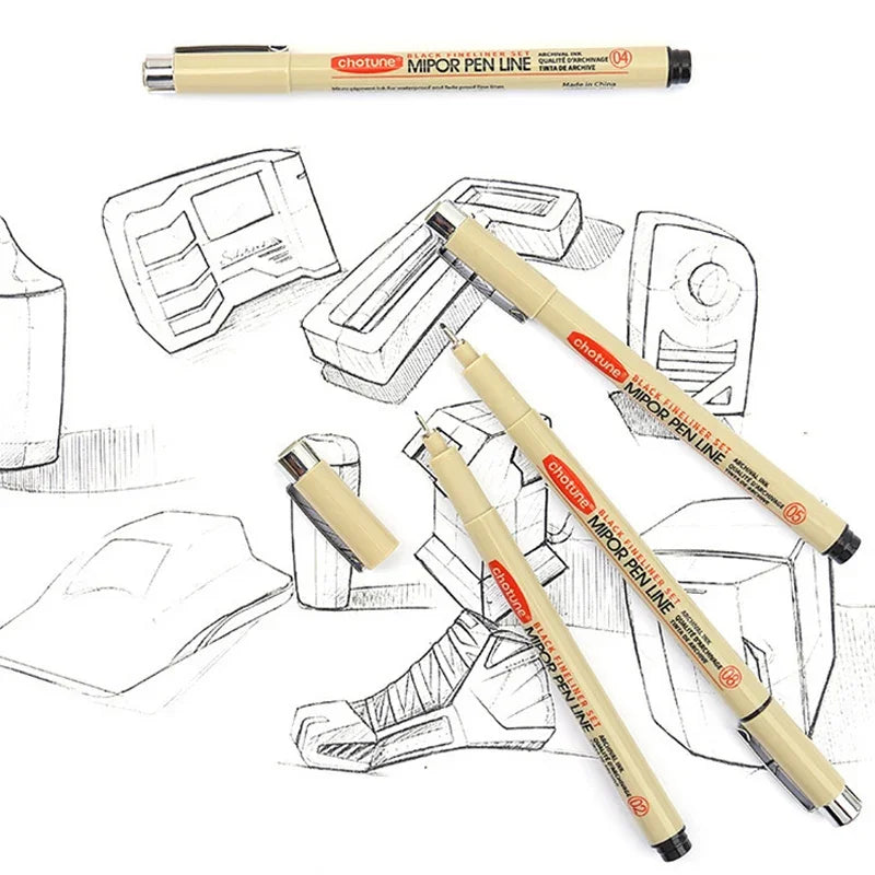 Manga Fineliner Pens - Waterproof Black Pigment Liner Set, Needle & Brush Tip for Sketching, Illustration & Inking (Set of 3–12)