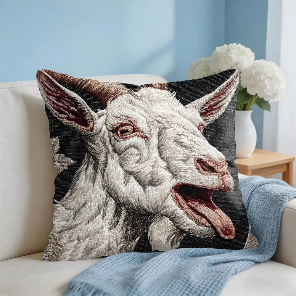 Spooky Goat Face 2D Short Plush Square Cushion Cover 16x16 in (40x40 cm) Sofa Throw Pillow Case