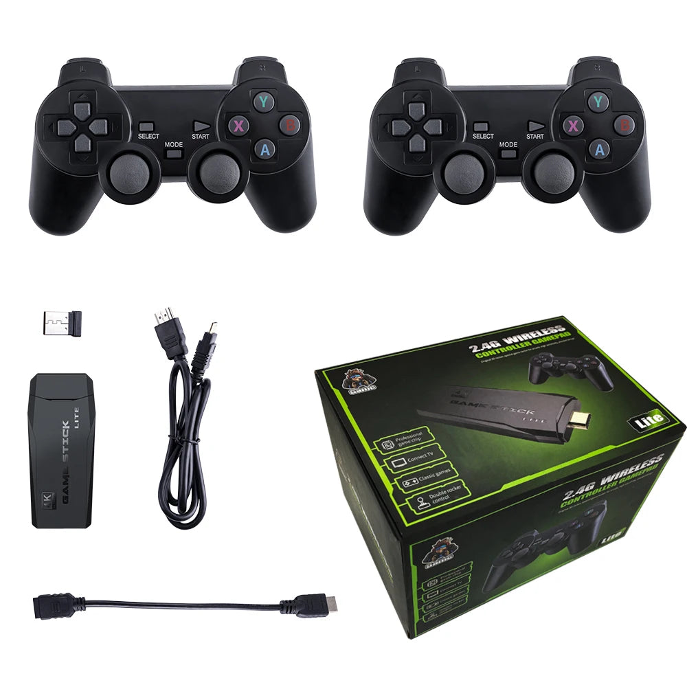 Retro HDMI Game Stick 4K – 64GB (20,000+ Games) | 2.4G Wireless Controllers, Portable Emulator Console (GBA/FC/PS1/MD)