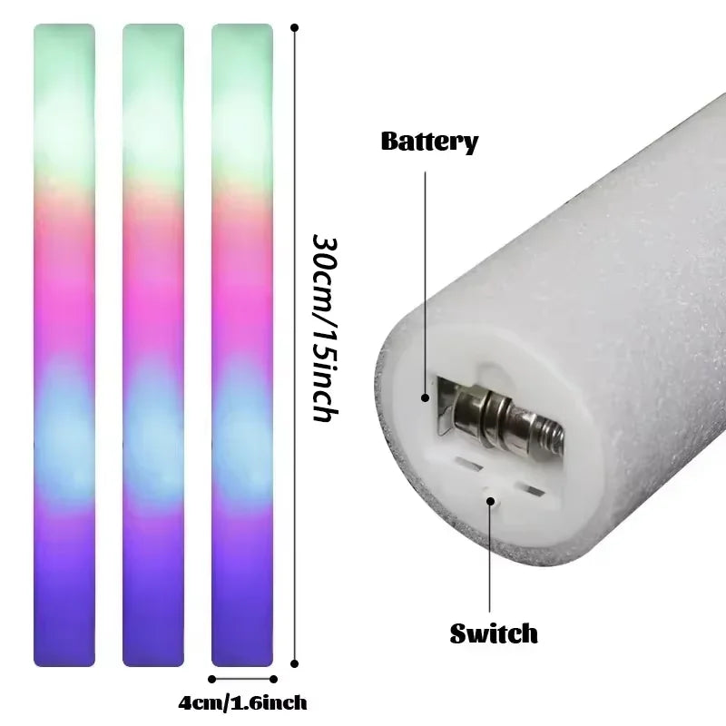 LED Glow Foam Sticks - Pack of 1/10/20/30/50 RGB Light-Up Cheer Tubes for Concerts, Parties & Weddings